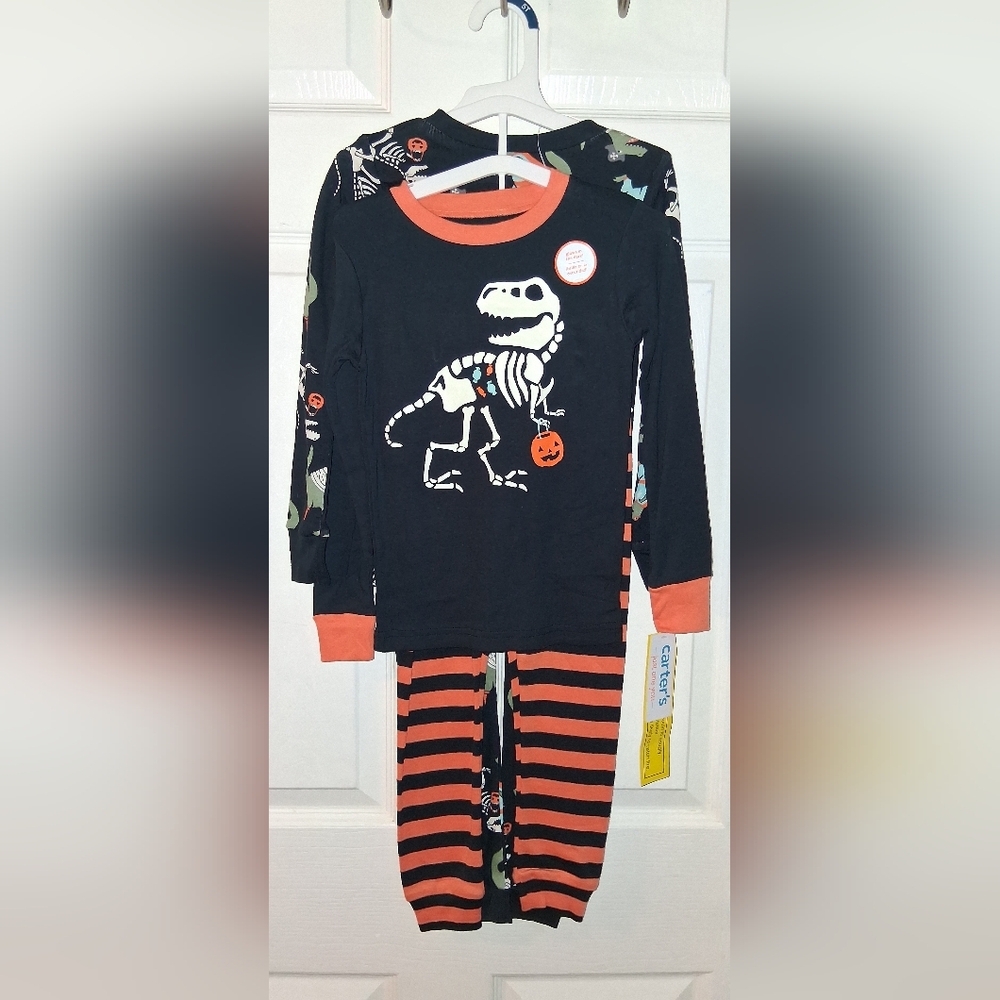 Boys 4pc Cotton Long Sleeve Dinosaur Halloween Pajama set Glow In The Dark